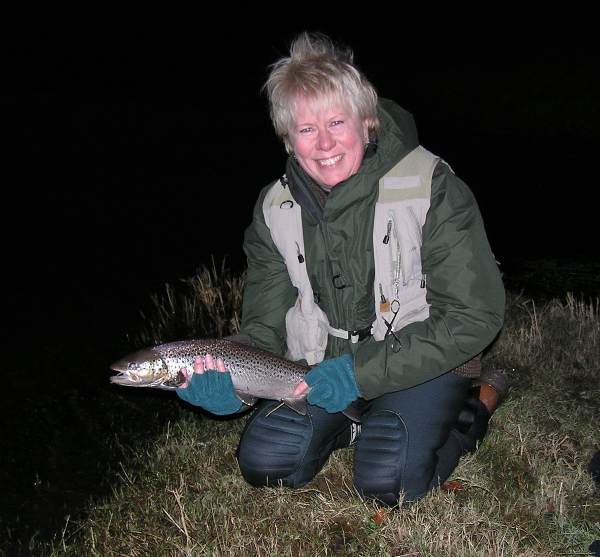 Sue with a sewin (sea trout from a Welsh river)