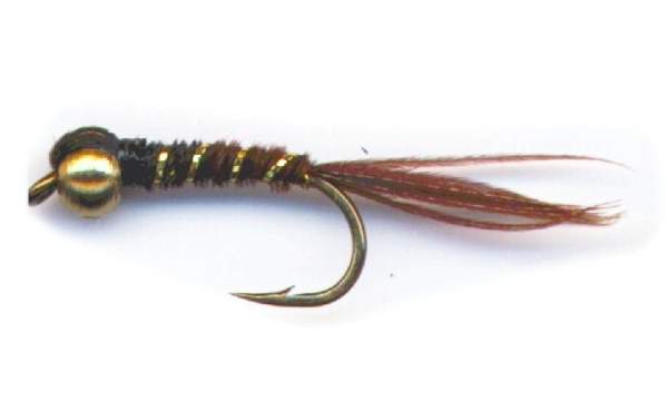 A slim-bodied home-tied Pheasant Tail Nymph